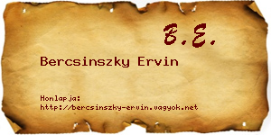 Bercsinszky Ervin névjegykártya